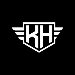 KH Logo vector image of initial shield with wing outline and simple shield