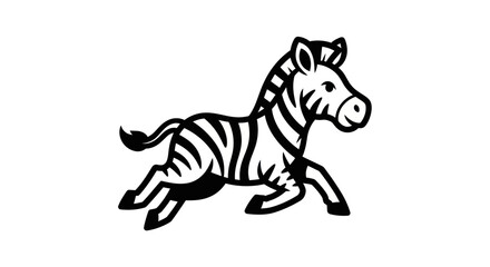 Cartoon Zebra Running with Black Stripes on White Background.