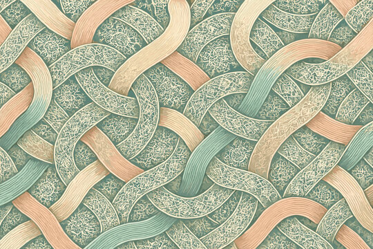 Geometry combining overlapping color ribbons lace textures vector ribbonlace ornamental illustration intricate