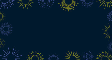 Firework border background, gold and silver fireworks frame, firework banner, New Year 2026 greeting with firework bursts, festive mood.