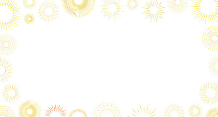 Firework border background, gold and silver fireworks frame, firework banner, New Year 2026 greeting with firework bursts, festive mood.