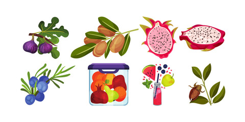 Vibrant and fresh fruit assortment including figs, dragon fruit, berries, and smoothie ingredients for healthy eating and wellness.