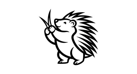 Charming Hedgehog Illustration Holding Grass, Perfect for Nature-Themed Designs.