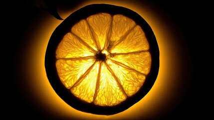 Artistic lemon slice backlit kitchen food photography dark background close-up bright citrus concept