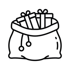 Santa sack filled with Christmas gifts, ready to use christmas presents line icon