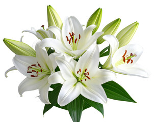 Naklejka premium - White Lily flower bouquet isolated on transparent background png