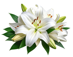 Obraz premium White Lily flower bouquet isolated on transparent background png 