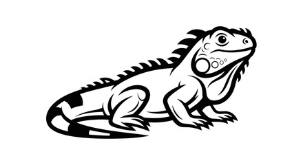 Detailed Black and White Illustration of a Regal Iguana.