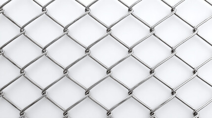 Detailed image of a chain-link fence, showcasing its metallic construction and repetitive pattern. The fence appears sturdy and durable, creating a visual texture. 