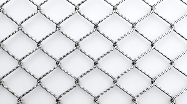 Detailed image of a chain-link fence, showcasing its metallic construction and repetitive pattern. The fence appears sturdy and durable, creating a visual texture. 