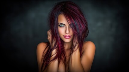 Naklejka premium Bold beauty portrait studio photography dark background close-up artistic expression