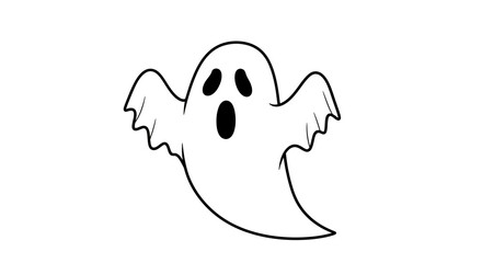 Cartoon ghost with surprised expression, floating on a white background.