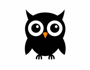 Obraz premium A stylized black owl illustration with large white eyes and an orange beak, centered on white background.