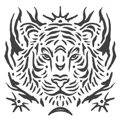 Illustration of a tiger face ornament with a very unique and cool yet elegant line design