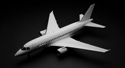 Modern White Airplane on Black Background
