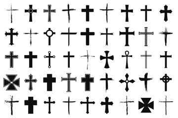 Vector image of a Christian cross silhouette in various styles. Concept of Orthodoxy and faith. Element for your design.