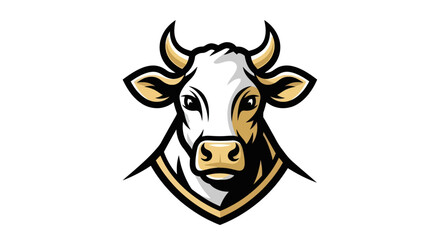 Detailed Cow Head Mascot Logo with Golden Accents and Sharp Lines.