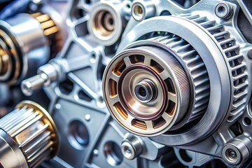 Close up of a car engine with a gear