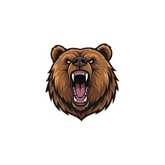 A detailed illustration of an angry grizzly bear head roaring, showing sharp teeth and a fierce expression.