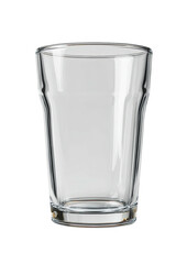 Clear pint glass, empty, with curved edges, against a black background