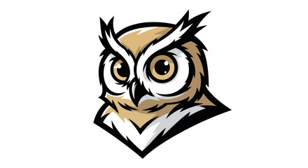 Detailed Owl Mascot Head with Intense Gaze and Sharp Features.