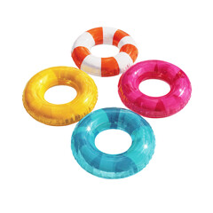 Four colorful inflatable swim rings isolated on a black background