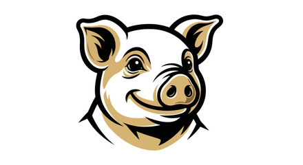 Detailed Pig Head Vector Illustration with Smiling Expression.