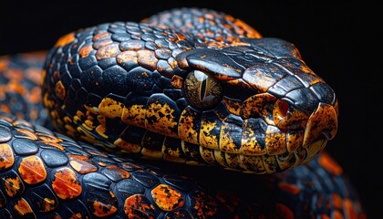 Closeup of a Black and Orange Snake
