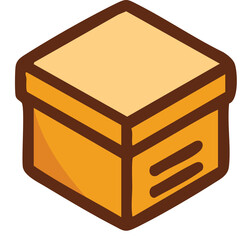 Simple Isometric Cartoon Storage Box With Lid In Warm Yellow Orange Tones And Brown Outline Isolated On White Background