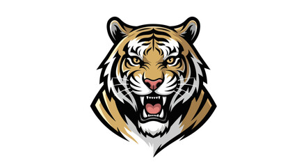 Detailed Tiger Head Illustration with Fierce Expression and Sharp Teeth.