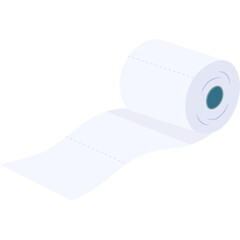 Simple Isometric Illustration of a White Paper Roll Unfurling Against a White Background