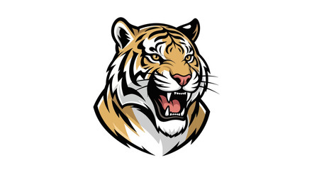 Detailed Tiger Head Illustration with Aggressive Expression and Sharp Fangs.