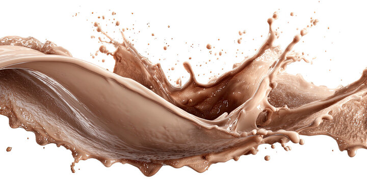 Brown liquid splash with droplets against a black background