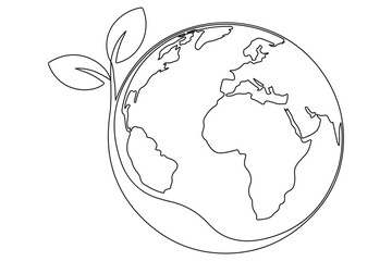 Earth and plant sprout one line minimal illustration for environment care and global sustainability
