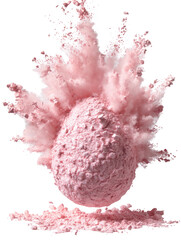 Pink powder explodes from egg-shaped mass