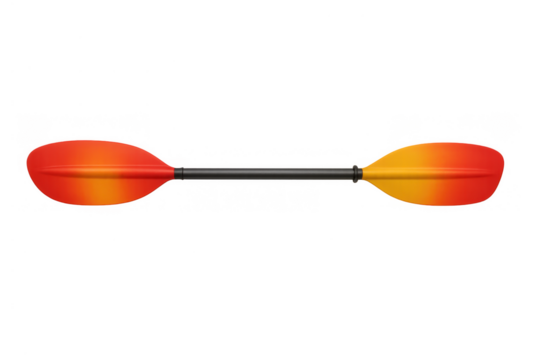 Kayak paddle with gradient orange and yellow blades ready for water sport activities and summer recreation