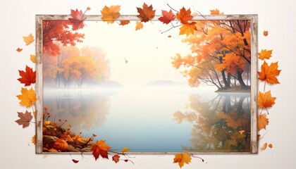 Autumnal scene framed by leaves