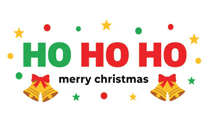 Festive ho ho ho merry christmas design with bells and stars perfect for holiday greetings and decorations isolated on white background