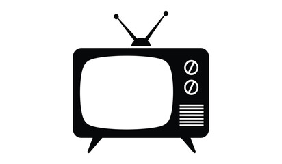 Retro television icon with antenna and screen classic broadcast device symbol for vintage entertainment and media technology isolated on white background