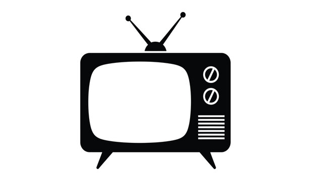 Retro television icon with antenna and screen classic broadcast device symbol for vintage entertainment and media technology isolated on white background