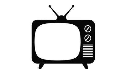 Retro television icon black silhouette vintage broadcast screen antennae entertainment symbol for broadcast media isolated on white background