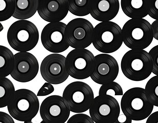 Black vinyl records pattern on white