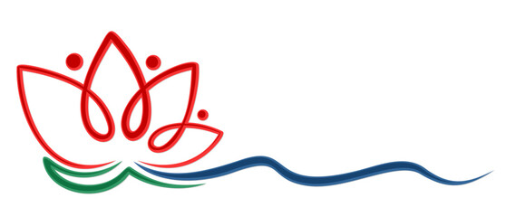 The symbol of red water lily with wave.
