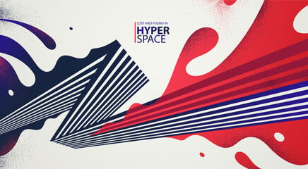 Plakat Fluid splash in motion over 3D lines in perspective space vector abstract background, energy blast explosion in chaos, surreal explosion art wallpaper.