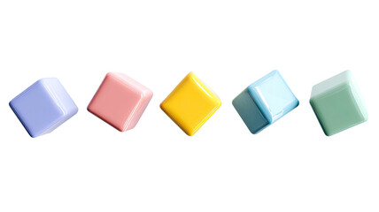 Tilted row of pastel-colored, glossy square blocks on black backdrop