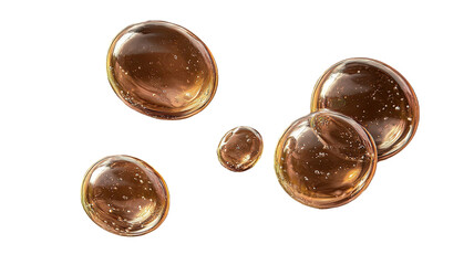 Amber spheres float in darkness, some shiny reflections visible