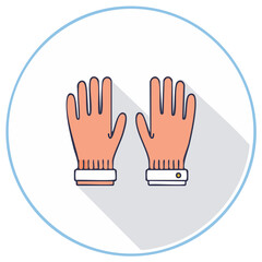 Fototapeta premium Illustration of orange gloves inside a light blue circle