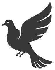 Obraz premium Stylized flying dove icon in silhouette with outstretched wings for peace concept