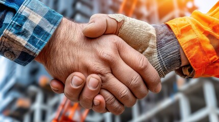 Construction collaboration job site business agreement industrial environment close-up view trust and partnership