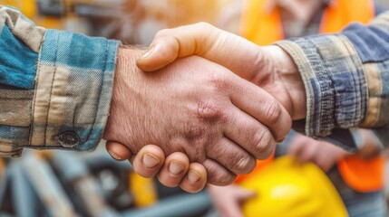 Collaborative partnership in construction job site photo outdoor close-up teamwork and trust